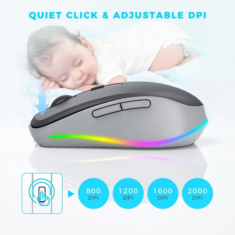 EPEIUS Wireless Mouse Jiggler - LED Wireless Mice with Build-in Mouse Mover, Rechargeable Moving Mouse for Laptop with Undetectable Random Movement Keeps Computers Awake - Black & Grey - Image 5